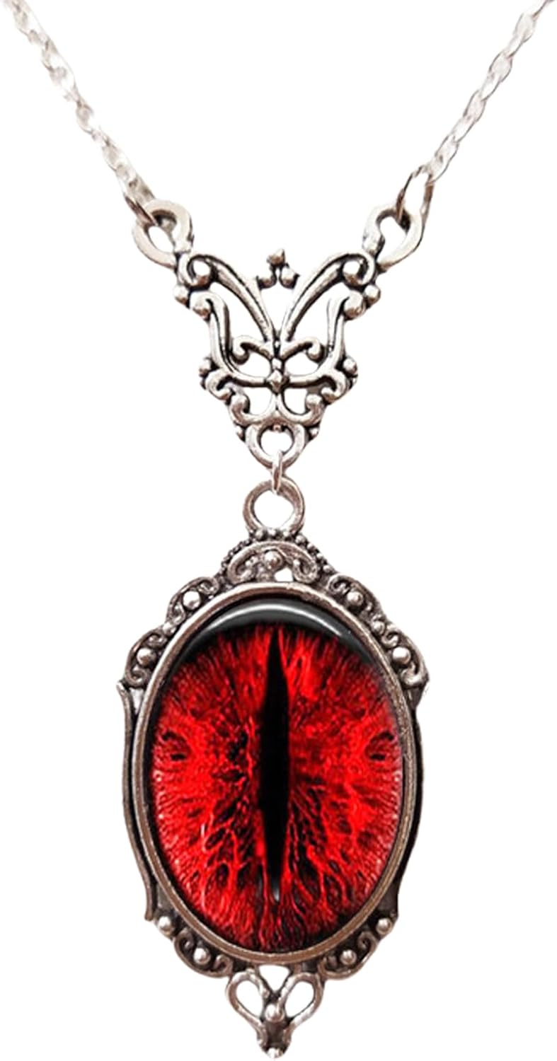 IS4U Gothic Vampire Necklace Vintage Stardust Crystal Cameo Pendant Necklace Punk Style Vampire Pendant Oval Necklace Satanic Demon Red Pendant Necklace Jewelry - Image 1